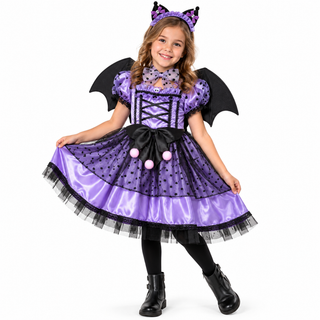 Girls Kuromi Costume with Wings - Sizes 3-5 to 7-9 - Halloween