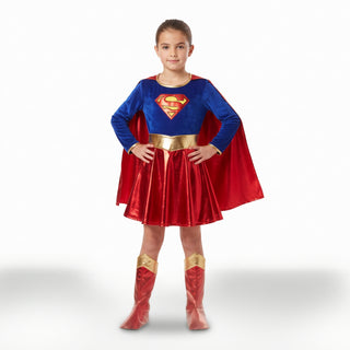 Girls Superhero Costume with Cape - Fancy Dress Sizes 5-6 to 9-10