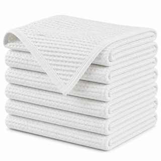 K Collection Premium Waffle Tea Towels 45 x 65cm - Highly Absorbent Quick Dry - Catering Bar Towel with Hanging Loop – Pack of 6