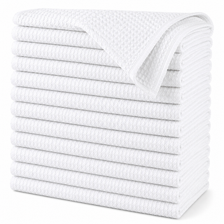 K Collection Premium Waffle Tea Towels 45 x 65cm - Highly Absorbent Quick Dry - Catering Bar Towel with Hanging Loop – Pack of 12