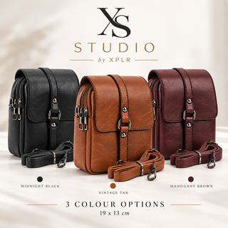 XS Studio Women's Crossbody Phone Bag - 2 Zip Shoulder Purse - Classic