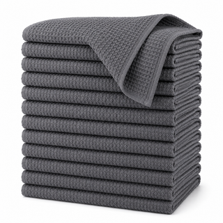 K Collection Premium Waffle Tea Towels 45 x 65cm - Highly Absorbent Quick Dry - Catering Bar Towel with Hanging Loop – Pack of 12