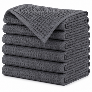 K Collection Premium Waffle Tea Towels 45 x 65cm - Highly Absorbent Quick Dry - Catering Bar Towel with Hanging Loop – Pack of 6