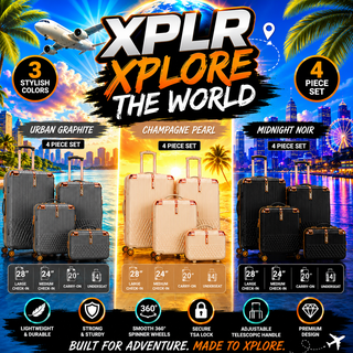 XPLR 4 Piece ABS Luggage Set with TSA Lock, 360 Degree Spinner Wheels and Rose Gold Handle