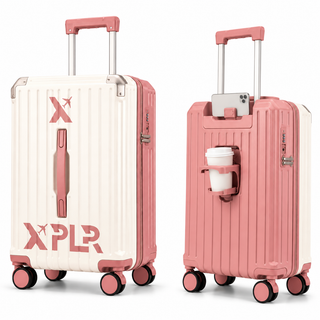 XPLR Cabin Suitcase 20 Inch (55x34x24cm) - Hard Shell Carry On Luggage with USB Charging Port, Cup Holder, TSA Lock, 360° Spinner Wheels, Lightweight 2.8kg Hand Luggage for Travel