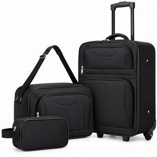 K Collection 3 Piece Luggage Set - Ryanair and EasyJet Travel Bags - Black