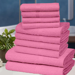 K Collection 10 Piece Egyptian Cotton Towel Set - 100% Cotton -  4 x Face, 4 x Face & 2 x Bath - Pink Design