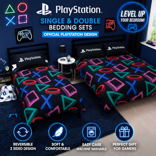 Official PlayStation Abstract Reversible Duvet Cover Set – Gaming Bedding