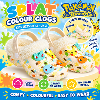 Official Pokemon Colour Splat Clogs With Removable Accessories: Sizes UK 13 - UK 3