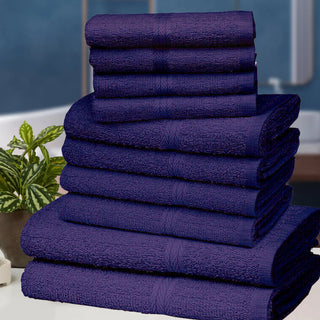 K Collection 10 Piece Egyptian Cotton Towel Set - 100% Cotton -  4 x Face, 4 x Face & 2 x Bath - Purple Design