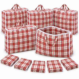 K Collection 10 Pack XXL 100L Tartan Laundry Storage Bags with Zip – 80 × 60 × 20cm
