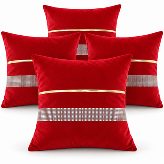K Collection Pleated Diamante Cushion 45cm – Gold Trim – Filled