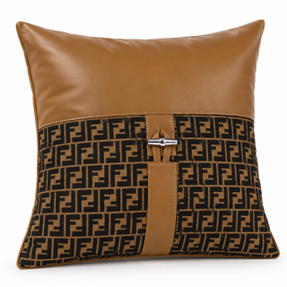 K Collection Monogram Faux Leather Cushion 45cm – Saddle Tan & Noir