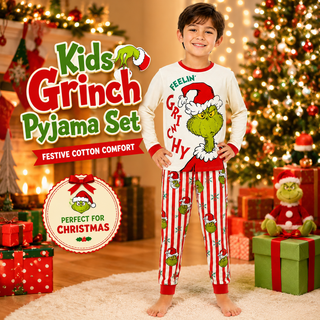 Kids Grinch Christmas Pyjamas - Feelin’ Grinchy Festive Design - Ages 2-3 to 15-16 Years
