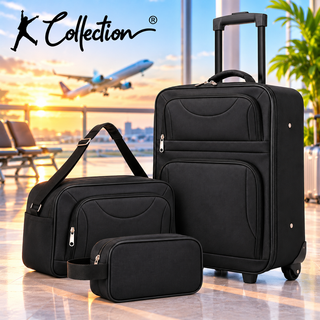 K Collection 3 Piece Luggage Set - Ryanair and EasyJet Travel Bags - Black