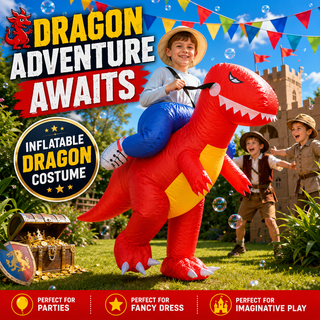 Kids Inflatable Red Dragon Ride-On Costume – One Size 120–150 cm – Perfect for Parties, School Events & Halloween