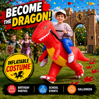 Younger Kids’ Inflatable Red Dragon Ride-On Costume – One Size 80–120 cm – Perfect for Parties, School Events & Halloween