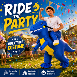 Adult Inflatable Blue Dragon Ride-On Costume - One Size 160-190cm – Perfect for Festivals, Parties & Halloween