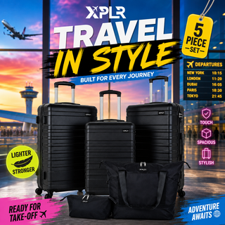 XPLR 5-Piece Black Hard Shell Luggage Set with TSA Lock & Spinner Wheels