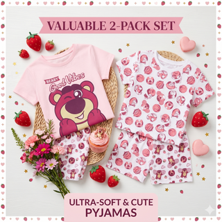 Disney Toy Story Girls Pyjamas 2 Pack | Lotso "Beary Good Vibes" Short & Squad All-Over Print Short Pyjama Sets | 100% Cotton PJs | Kids Nightwear Ages 18 Months to 12 Years