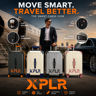 XPLR Cabin Suitcase 20 Inch (55x40x20cm) - Hard Shell Carry On Luggage with USB Charging Port, Cup Holder, TSA Lock, 360° Spinner Wheels, Lightweight 2.8kg Hand Luggage for Travel