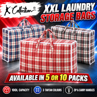 K Collection 5 Pack XXL 100L Tartan Laundry Storage Bags with Zip – 80 × 60 × 20cm