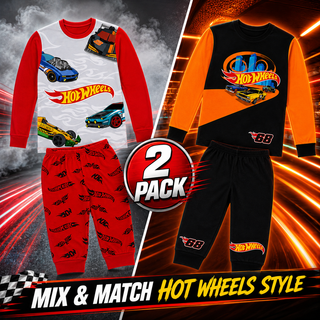 Hot Wheels Boys Long Pyjamas Pack of 2 | Kids Cotton PJs Set | Long Sleeve Racing Car Nightwear