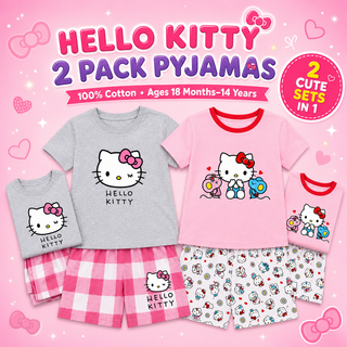 Hello Kitty Girls 2 Pack Short Pyjamas Set | 100% Cotton | Ages 18 Months–14 Years