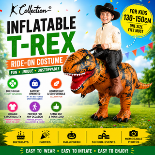 Kids Inflatable T-Rex Ride-On Costume 130–150cm – Brown