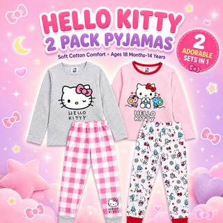 Hello Kitty Girls Long Pyjamas Set 2 Pack- Ages 18 Months–14 Years