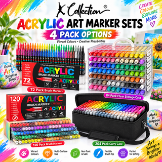 K Collection Acrylic Brush Markers Set - 72/84/120/204 Pack Options