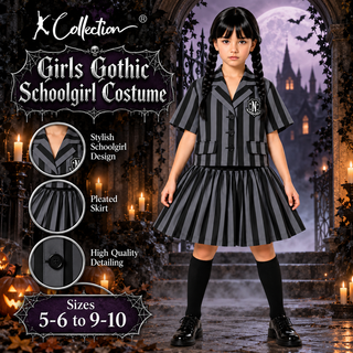 Girls Gothic Schoolgirl Halloween Costume Fancy Dress – Sizes 5-6 to 9-10