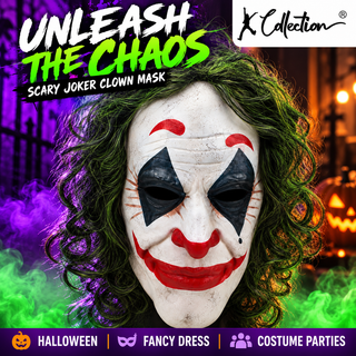 Adults Scary Joker Clown Latex Mask – Halloween Fancy Dress Costume