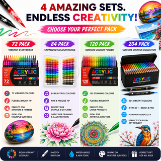 K Collection Acrylic Brush Markers Set - 72/84/120/204 Pack Options