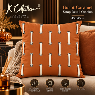 K Collection Decorative Strap Detail Cushion 45cm – Burnt Caramel