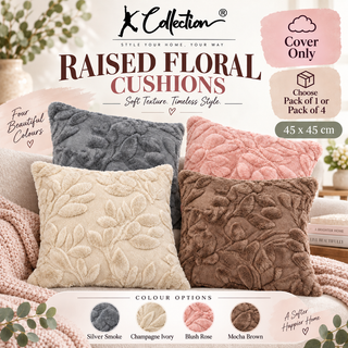 K Collection Raised Floral Cushions 45cm – Cover Only, Pack of 1 or 4