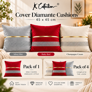 K Collection Pleated Diamante Cushion 45cm – Gold Trim – Cover Only