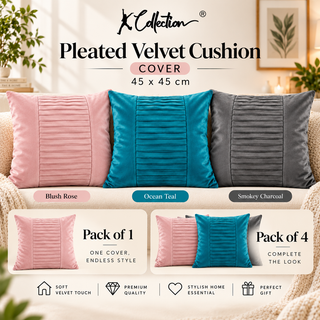 K Collection Pleated Velvet Cushion 45cm – Centre Detail – Cover Only