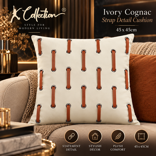 K Collection Decorative Strap Detail Cushion 45cm – Ivory Cognac