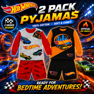 Hot Wheels Boys Short Pyjamas Pack of 2 – 100% Cotton Short Sleeve Top & Shorts – Kids PJ Set