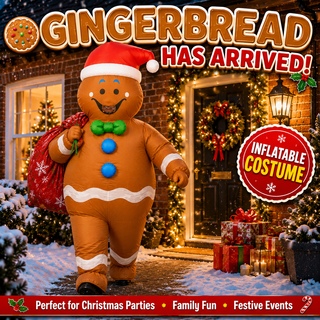 Adult Inflatable Gingerbread Costume - One Size 160–190cm – Perfect for Christmas Parties, Events & Fancy Dress