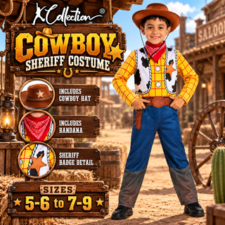 Kids Cowboy Costume –Sheriff Fancy Dress with Hat & Bandana – Sizes 3-4 to 7-8