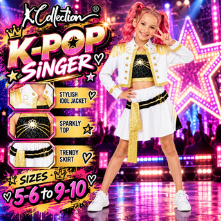 Girls K-Pop Costume Star Singer Fancy Dress – Sizes 5-6 to 9-10