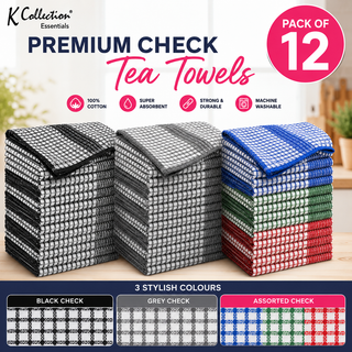 K Collection Cotton Check Wonderdry Tea Towels 50 x 70cm – Black, Grey & Assorted Colours