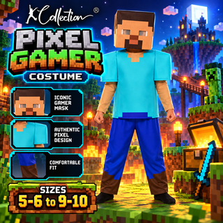 Kids Pixel Gamer Halloween Costume – Boys Gaming Fancy Dress – Sizes 5-6 to 9-10
