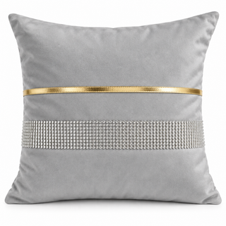 K Collection Pleated Diamante Cushion 45cm – Gold Trim – Filled