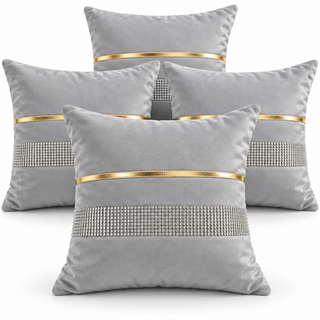 K Collection Pleated Diamante Cushion 45cm – Gold Trim – Cover Only