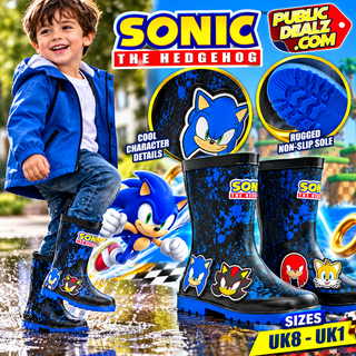 Sonic The Hedgehog Kids Wellies – Wellington Rain Boots – Sizes 7–13