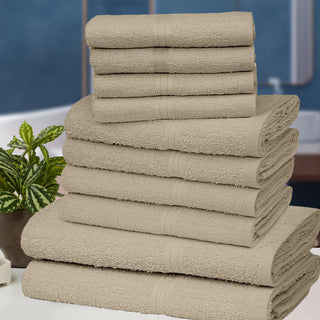K Collection 10 Piece Egyptian Cotton Towel Set - 100% Cotton -  4 x Face, 4 x Face & 2 x Bath - Taupe Design