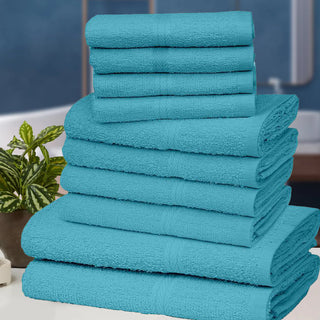 K Collection 10 Piece Egyptian Cotton Towel Set - 100% Cotton -  4 x Face, 4 x Face & 2 x Bath - Teal Design